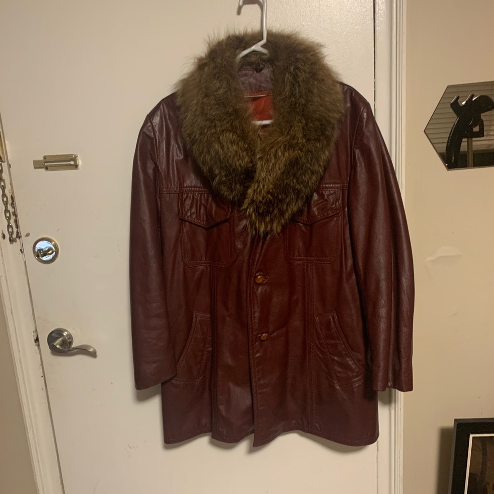 Vintage leather jacket with fur trim